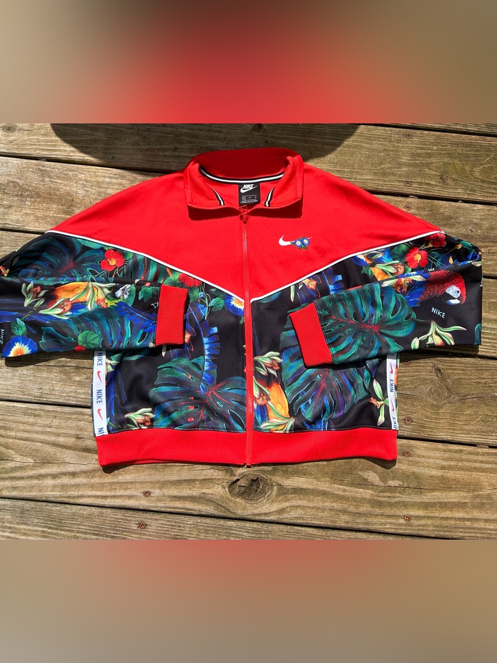 Nike Red & Black Tropical-Print Varsity Jacket